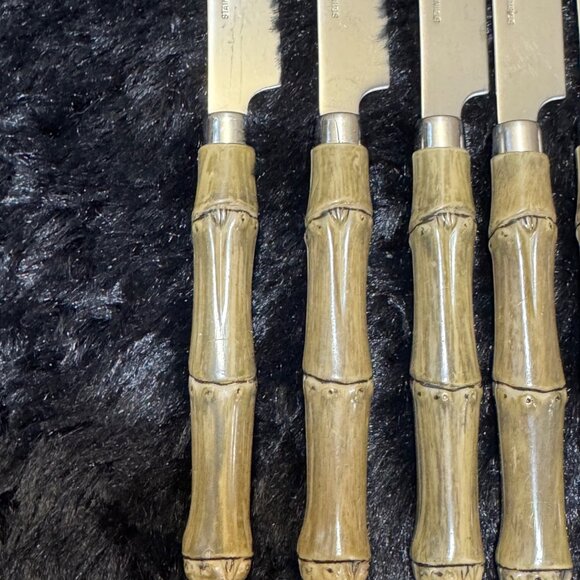 Set Of 8 Stainless Steel Knives With Faux Bamboo Handles - Picture 4 of 9